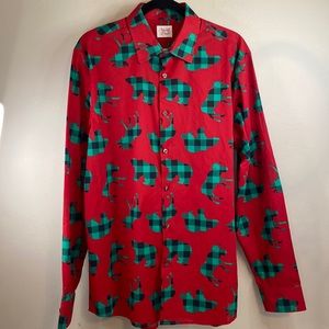 North Pole Trading Red Buffalo plaid Christmas Long Sleeve Button